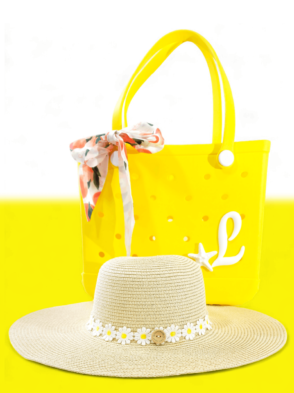 Combo de Playa Sunny Summer – Bolsa de Goma Personalizada + Sombrero Boho