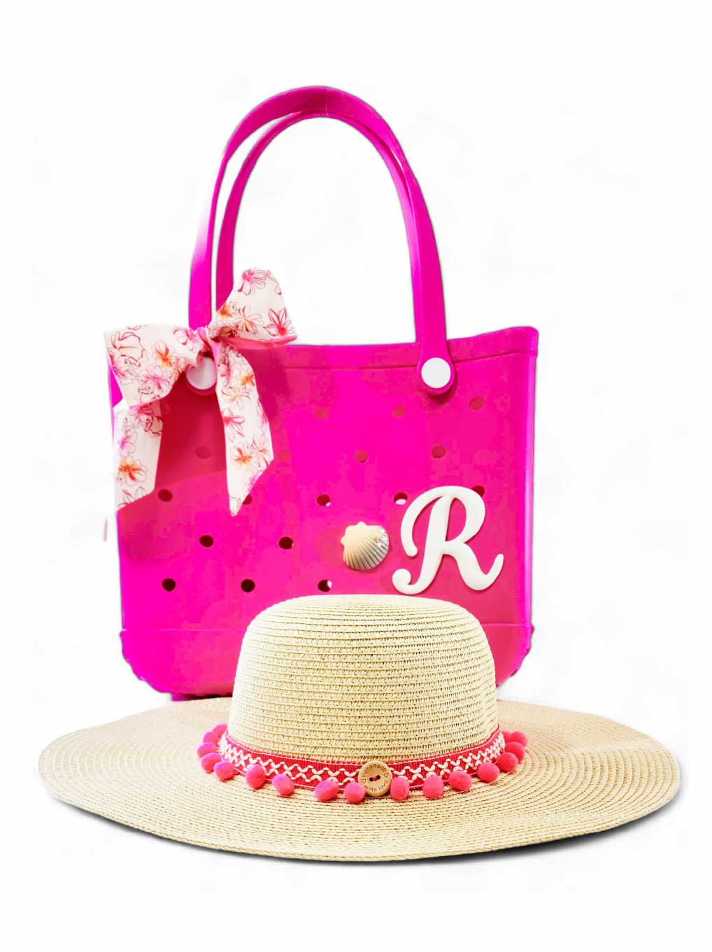 Combo de Playa Sunny Summer – Bolsa de Goma Personalizada + Sombrero Boho